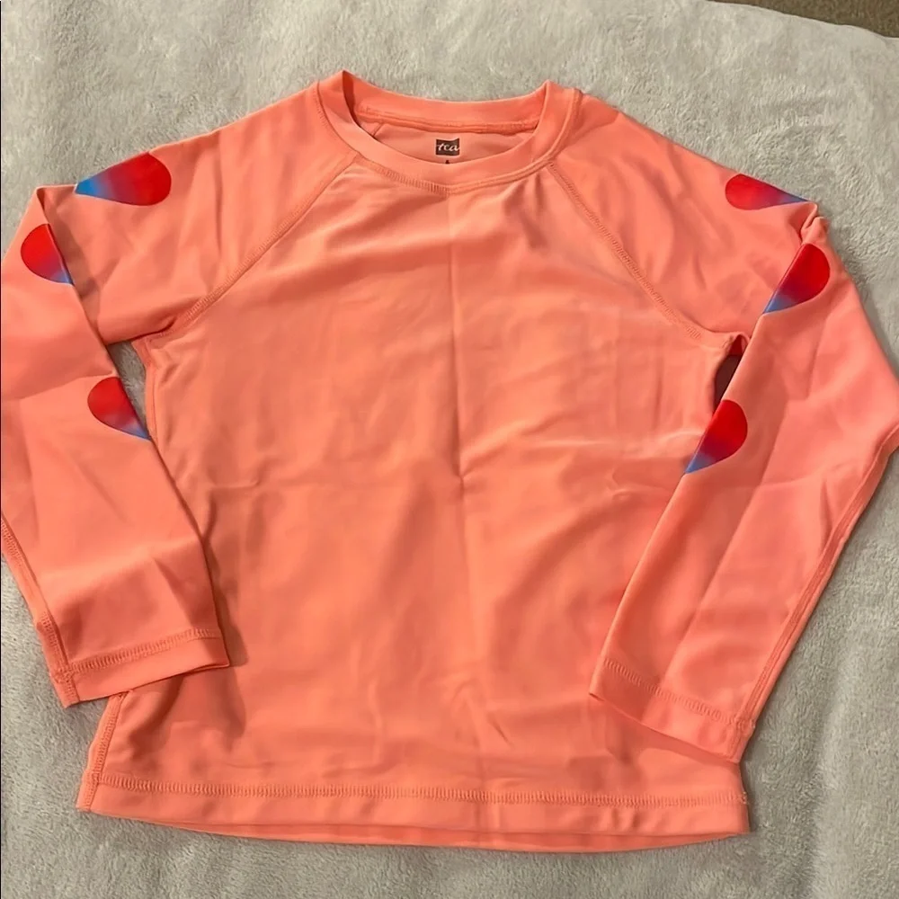 Tea Collection Kids Swim Long Sleeve Rashguard - Coral with Heart Accents